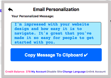 Writecream Chrome extension personalized email example