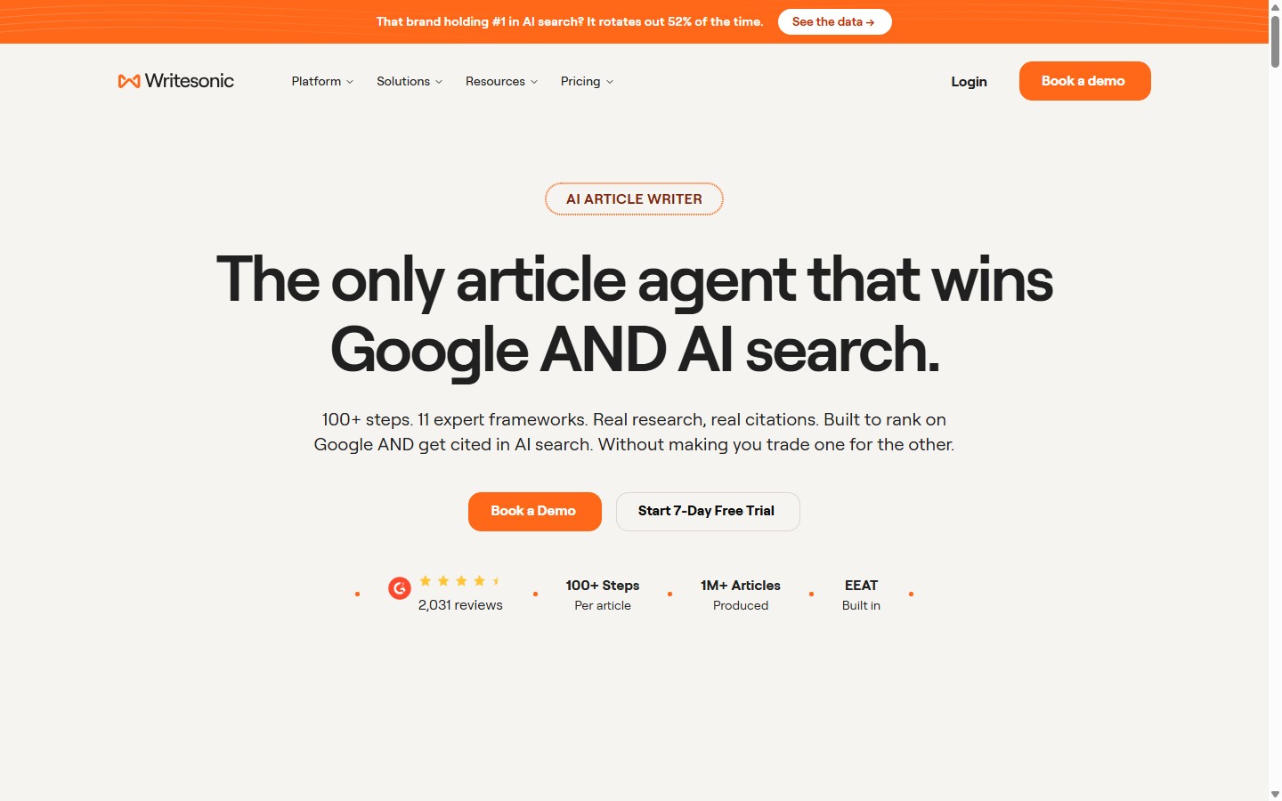 Writesonic public AI Article Writer feature page