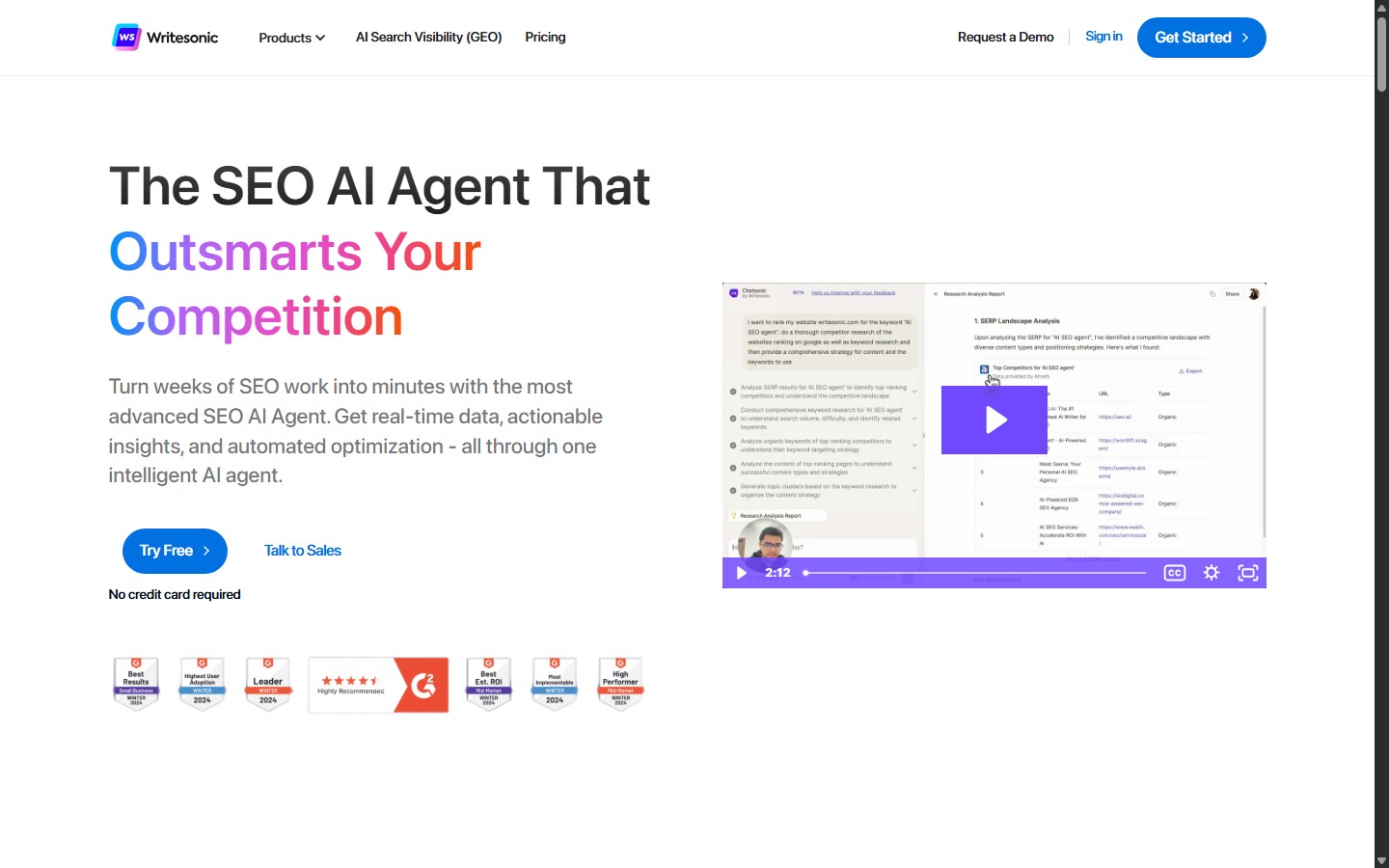 Writesonic public SEO AI Agent feature page